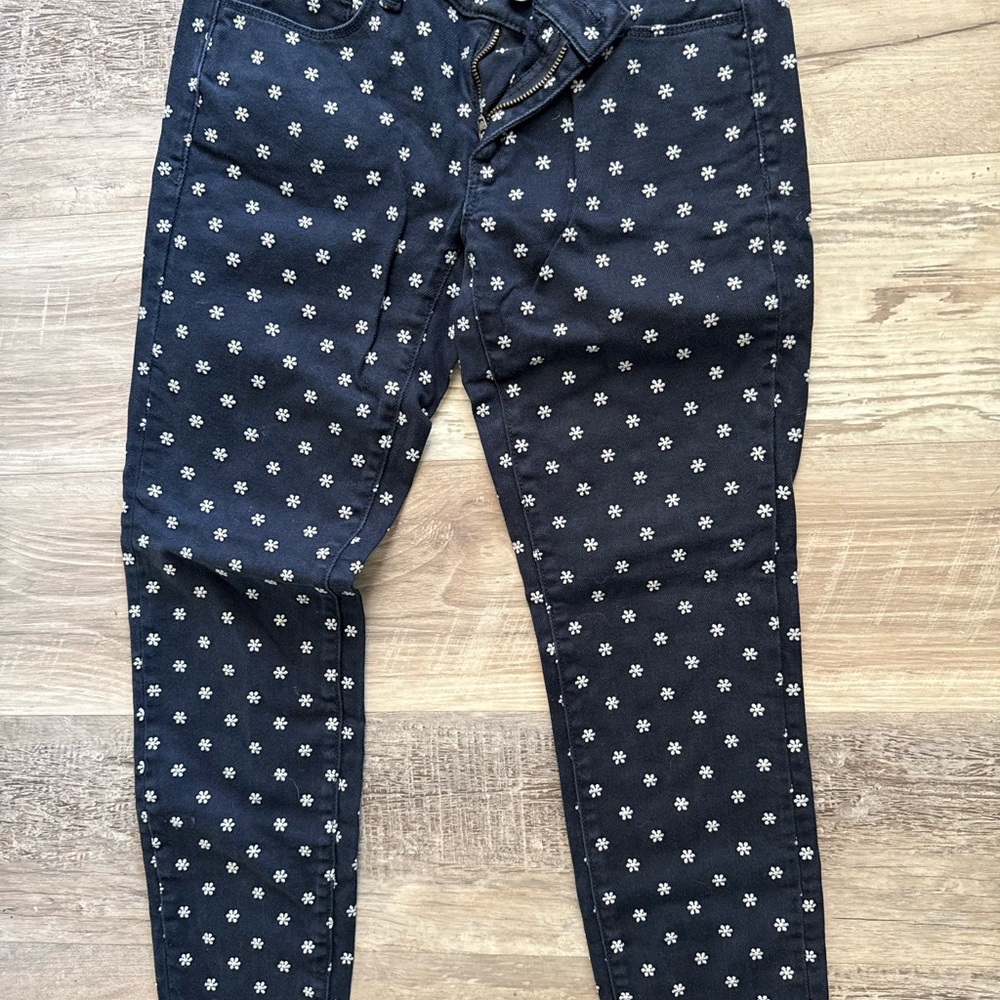 Ann Taylor size 2 Embroidered Navy Floral Print Stretch Jeans Skinny Ankle GUC